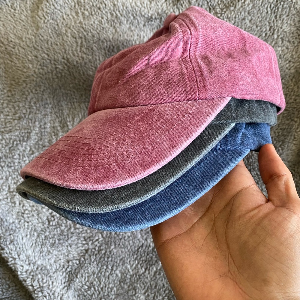 Washed Light Red, Blue, and Black Baseball Caps